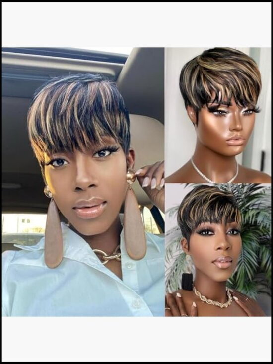 Short Curly Pixie Cut Wig Layered Human Hair Wig with Bangs Glueless Full Head main image 5